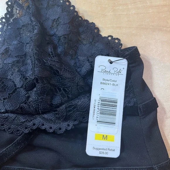 Rene Rofe Black Lace Bralette lingerie Medium NWT 
Unpadded 
Style/color: B8624 - Picture 5 of 11